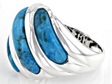 Pre-Owned Blue Cabochon Turquoise Rhodium Over Sterling Silver 3-Stone Ring