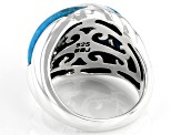 Pre-Owned Blue Cabochon Turquoise Rhodium Over Sterling Silver 3-Stone Ring