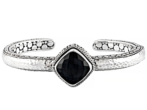 Pre-Owned Onyx Mother-of-Pearl Quartz Triplet Silver Bracelet
