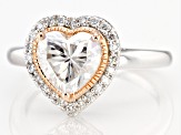 Pre-Owned Moissanite platineve and 14k rose gold over sterling silver heart ring 2.04ctw DEW.