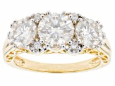 Pre-Owned Moissanite 14k yellow gold over sterling silver ring 2.88ctw DEW.