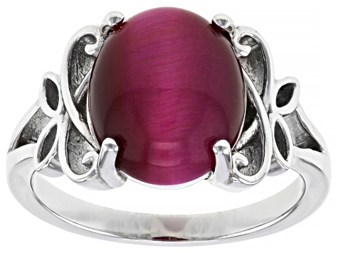 Pre-Owned Pink Tiger's Eye Rhodium Over Sterling Silver Solitaire Ring