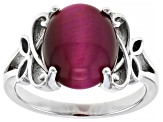 Pre-Owned Pink Tiger's Eye Rhodium Over Sterling Silver Solitaire Ring