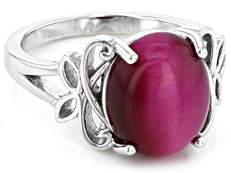 Pre-Owned Pink Tiger's Eye Rhodium Over Sterling Silver Solitaire Ring