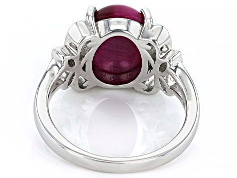 Pre-Owned Pink Tiger's Eye Rhodium Over Sterling Silver Solitaire Ring