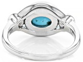 Pre-Owned 9x7mm Oval Cabochon Turquoise Rhodium Over Silver 3-Stone Ring 0.22ctw