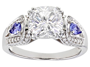Pre-Owned Moissanite And Tanzanite Platineve Ring 2.98ctw DEW