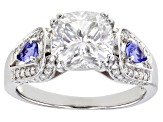 Pre-Owned Moissanite And Tanzanite Platineve Ring 2.98ctw DEW