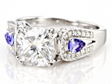 Pre-Owned Moissanite And Tanzanite Platineve Ring 2.98ctw DEW