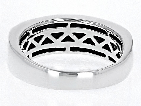 Pre-Owned Blue Turquoise & Onyx Rhodium Over Silver Geometric Band Ring