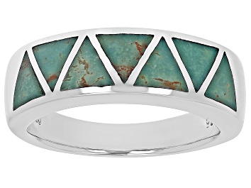 Picture of Pre-Owned Green Kingman Turquoise Rhodium Over Silver Geometric Band Ring