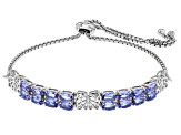 Pre-Owned Blue Tanzanite Rhodium Over Sterling Silver Bolo Bracelet 3.36ctw