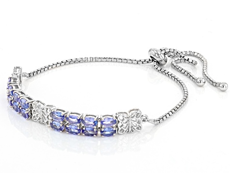 Pre-Owned Blue Tanzanite Rhodium Over Sterling Silver Bolo Bracelet 3.36ctw
