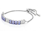 Pre-Owned Blue Tanzanite Rhodium Over Sterling Silver Bolo Bracelet 3.36ctw