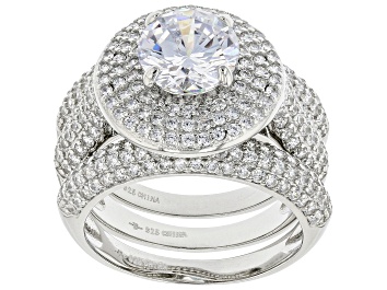 Picture of Pre-Owned White Cubic Zirconia Rhodium Over Sterling Silver Ring With Bands 5.83ctw