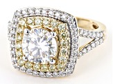 Pre-Owned Moissanite and natural yellow diamond 10K yellow gold ring 2.84ctw DEW