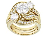 Pre-Owned Moissanite 14k Yellow Gold Over Silver Ring With Two Bands 3.32ctw DEW.