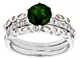 Pre-Owned Green Chrome Diopside Rhodium Over Sterling Silver Ring Set 1.93ctw