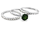 Pre-Owned Green Chrome Diopside Rhodium Over Sterling Silver Ring Set 1.93ctw