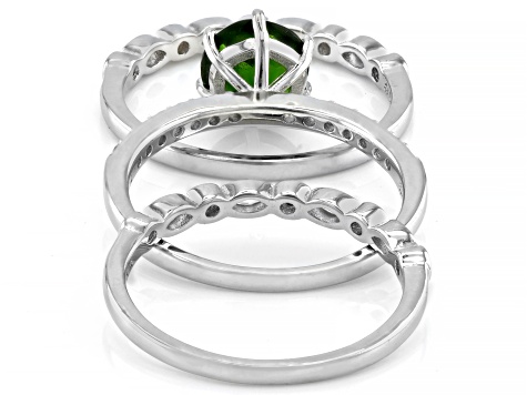 Pre-Owned Green Chrome Diopside Rhodium Over Sterling Silver Ring Set 1.93ctw