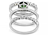 Pre-Owned Green Chrome Diopside Rhodium Over Sterling Silver Ring Set 1.93ctw