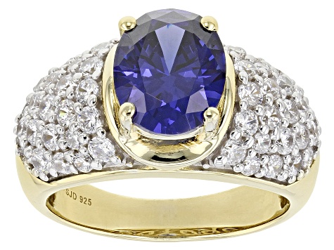 Pre-Owned Blue And White Cubic Zirconia 18k Yellow Gold Over Sterling Silver Ring 6.00ctw