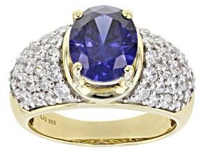 Pre-Owned Blue And White Cubic Zirconia 18k Yellow Gold Over Sterling Silver Ring 6.00ctw