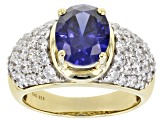 Pre-Owned Blue And White Cubic Zirconia 18k Yellow Gold Over Sterling Silver Ring 6.00ctw