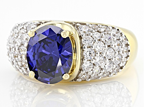 Pre-Owned Blue And White Cubic Zirconia 18k Yellow Gold Over Sterling Silver Ring 6.00ctw