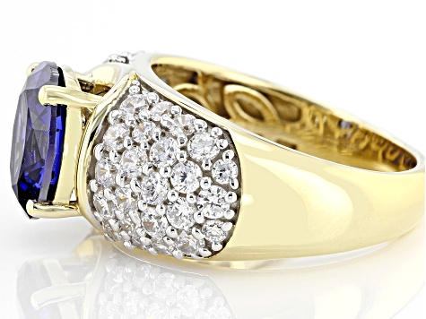 Pre-Owned Blue And White Cubic Zirconia 18k Yellow Gold Over Sterling Silver Ring 6.00ctw