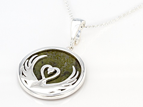 Pre-Owned Connemara Marble Swan Overlay Sterling Silver Enhancer with 18" Chain