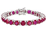 Pre-Owned Red Lab Created Ruby Rhodium Over Sterling Silver Tennis Bracelet 22.50ctw