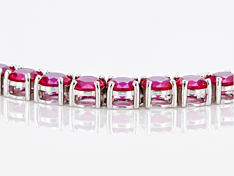 Pre-Owned Red Lab Created Ruby Rhodium Over Sterling Silver Tennis Bracelet 22.50ctw