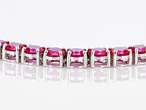 Pre-Owned Red Lab Created Ruby Rhodium Over Sterling Silver Tennis Bracelet 22.50ctw