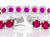 Pre-Owned Red Lab Created Ruby Rhodium Over Sterling Silver Tennis Bracelet 22.50ctw