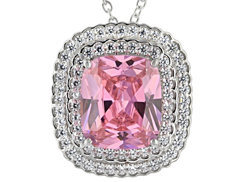 Pre-Owned Pink And White Cubic Zirconia Rhodium Over Sterling Silver Pendant With Chain 17.87ctw