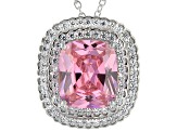 Pre-Owned Pink And White Cubic Zirconia Rhodium Over Sterling Silver Pendant With Chain 17.87ctw