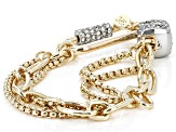 Pre-Owned White Crystal Gold Tone Multi-Strand Caribiner Bracelet