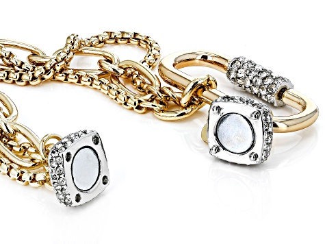 Pre-Owned White Crystal Gold Tone Multi-Strand Caribiner Bracelet