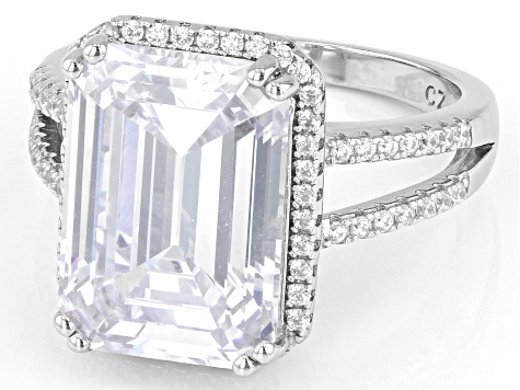 Pre-Owned White Cubic Zirconia Rhodium Over Sterling Silver Ring 13.80ctw