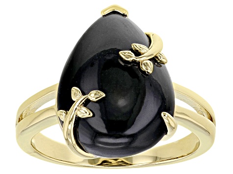 Pre-Owned Black Spinel 18k Yellow Gold Over Sterling Silver Ring