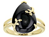 Pre-Owned Black Spinel 18k Yellow Gold Over Sterling Silver Ring
