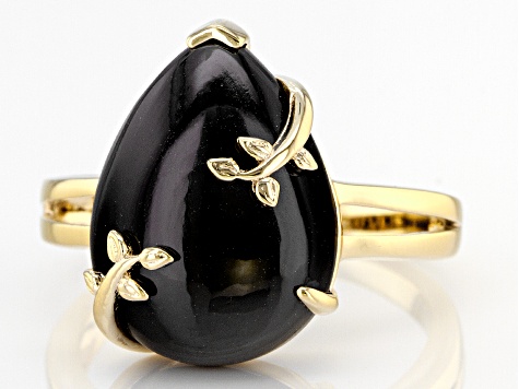 Pre-Owned Black Spinel 18k Yellow Gold Over Sterling Silver Ring