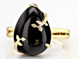 Pre-Owned Black Spinel 18k Yellow Gold Over Sterling Silver Ring