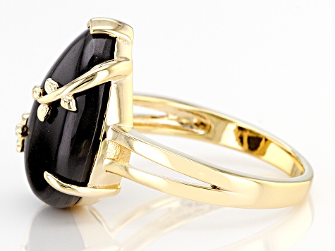 Pre-Owned Black Spinel 18k Yellow Gold Over Sterling Silver Ring