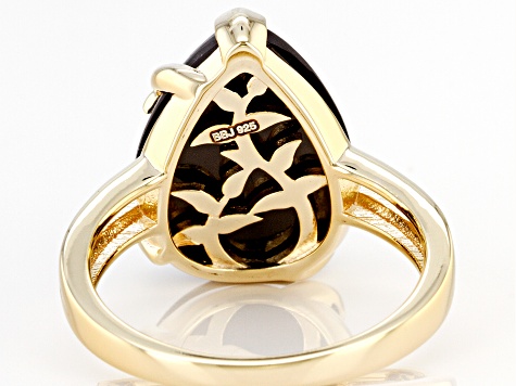 Pre-Owned Black Spinel 18k Yellow Gold Over Sterling Silver Ring