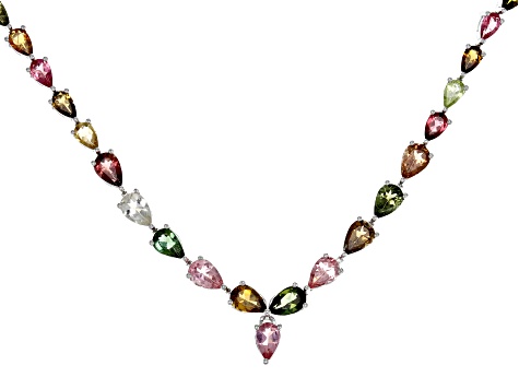 Pre-Owned Multi Tourmaline Rhodium Over Sterling Silver Necklace 7.63ctw