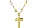 Pre-Owned 10K Yellow Gold Cross Necklace With Enamel Beaded Chain