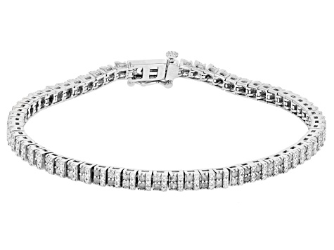 Pre-Owned White Diamond Rhodium Over Sterling Silver Tennis Bracelet 1.00ctw