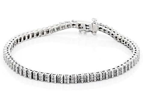 Pre-Owned White Diamond Rhodium Over Sterling Silver Tennis Bracelet 1.00ctw